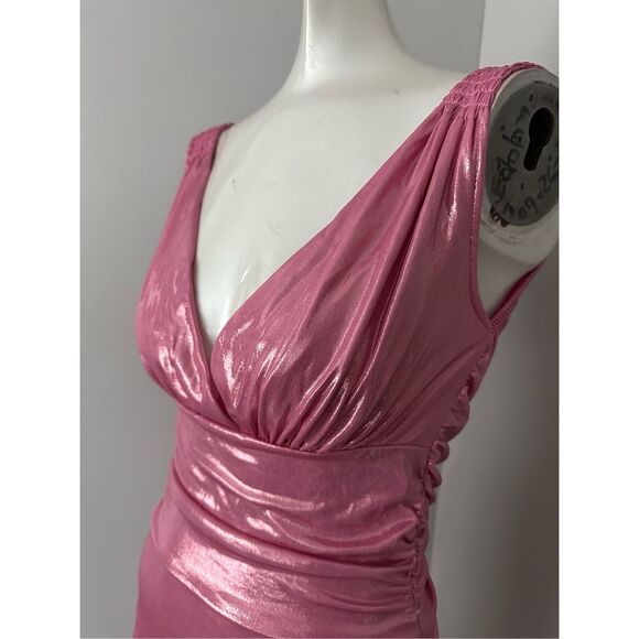 NWT Norma Kamali Shirred V-neck Asymmetric Tara Side Drape Gown Candy Pink Small - Picture 10 of 14